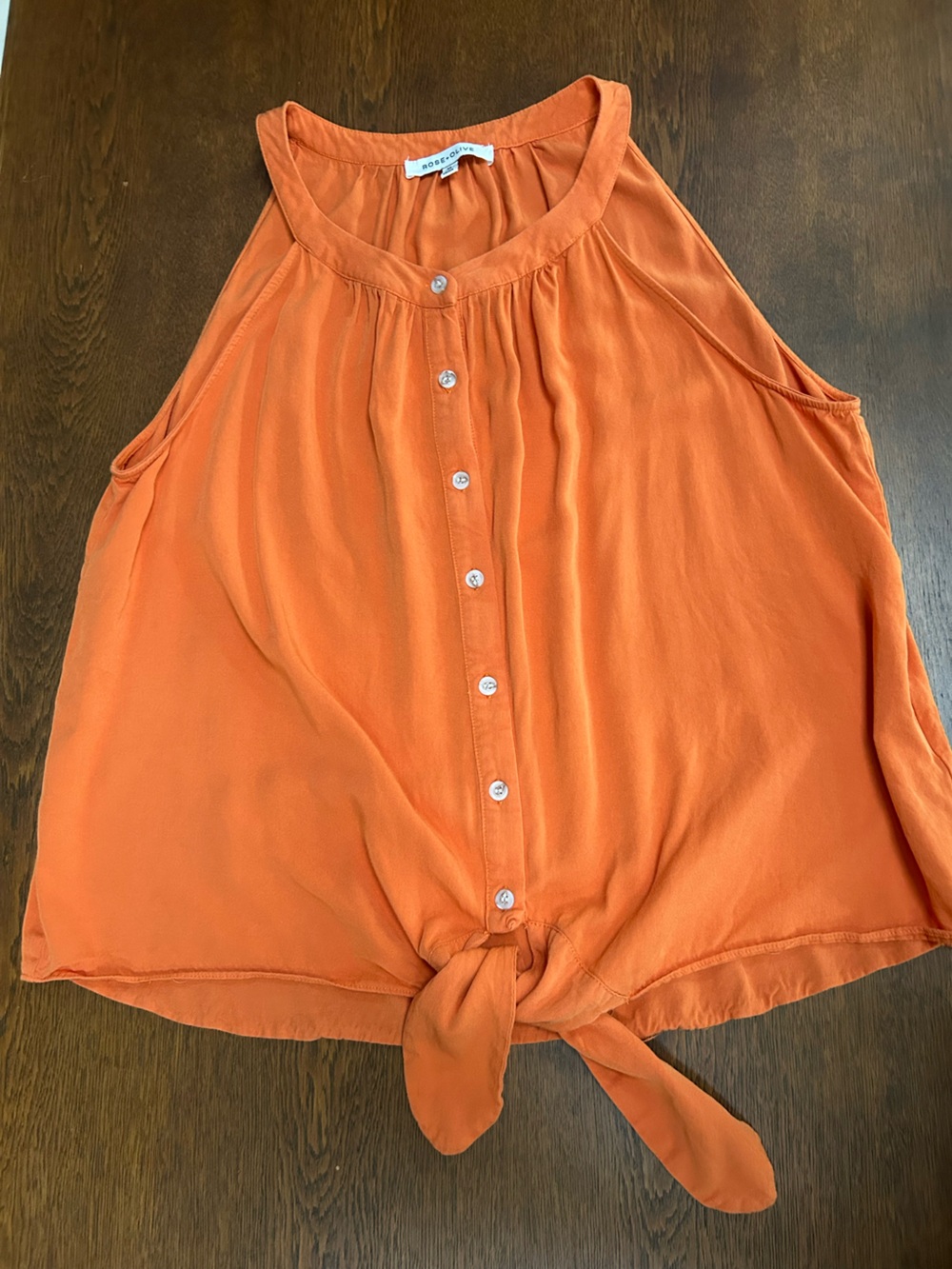 Rose & Olive Orange Tie-Front Sleeveless Button-Down Camisole/Tank —ex condition
